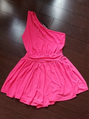 Fashion Nova One-Shoulder Romper Shorts In Hot Pink